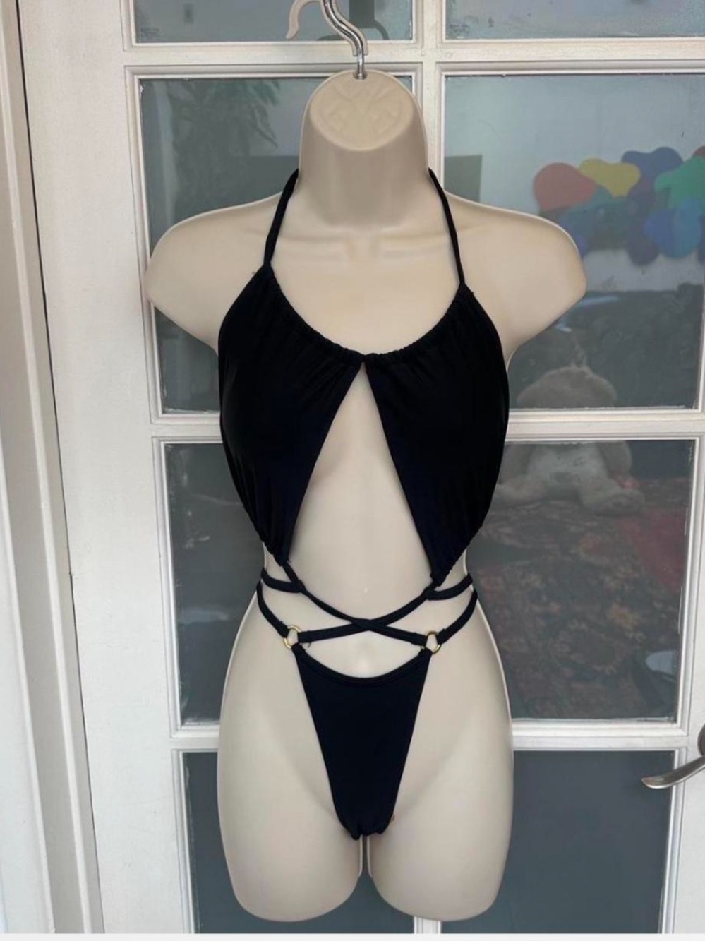 Black Strappy Adult One-Piece Swimsuit S - Picture 3 of 3